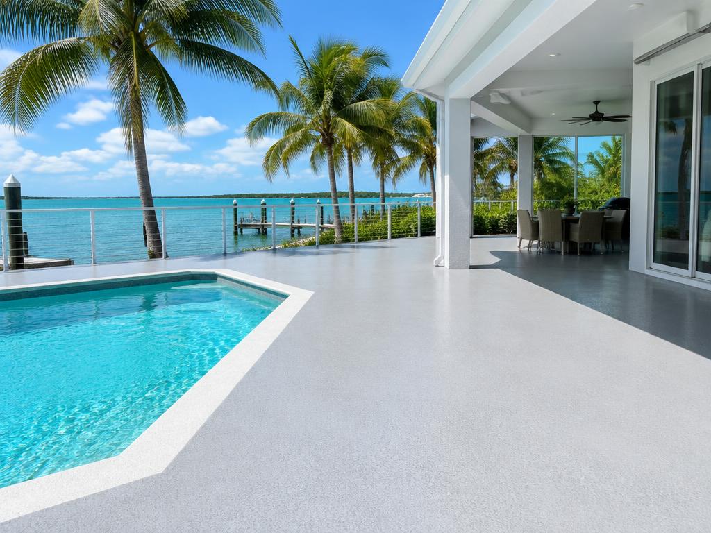 Polyaspartic coated pool deck and lanai